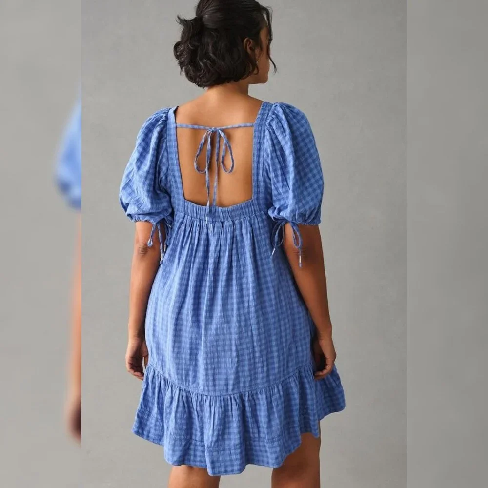 Anthropologie Pilcro Square Neck Textured Babydoll Dress L 10 Women's NEW 34104 - Picture 3 of 5